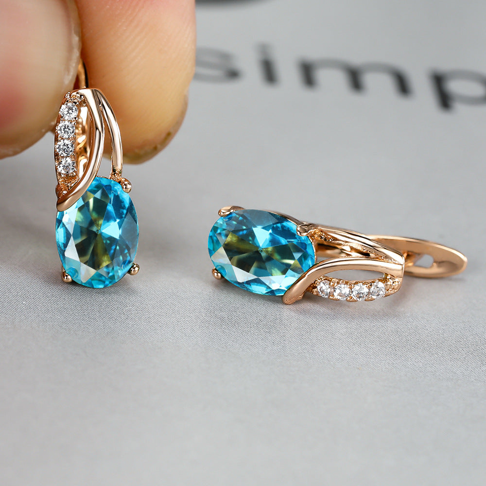 Wholesale Champagne Gold Oval Diamond Earrings